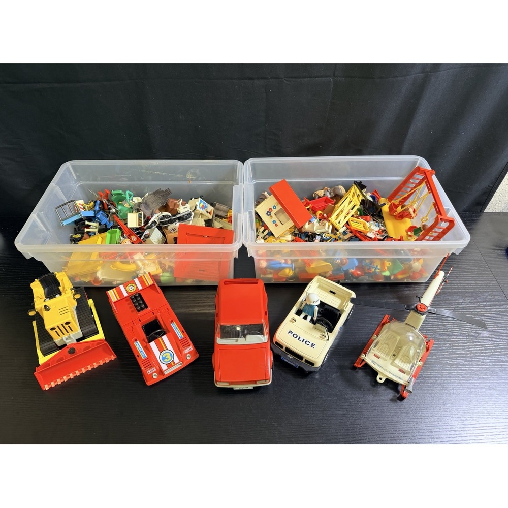 Vintage Playmobil Huge Lot 100s Pieces Figures Accessories 5 Vehicles Police